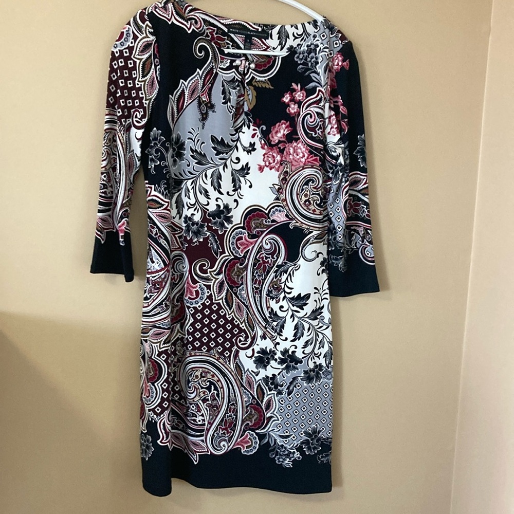 White House Black Market Sheath Dress 
Black, Maroon, Gray, White Paisley Size S